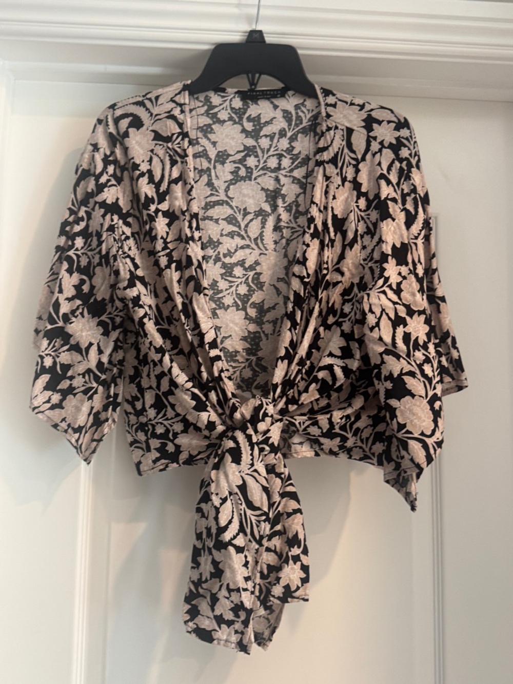 Floral Tie-Front Satin Crop Top - Black & Blush